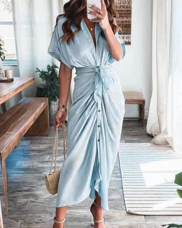 š„ Women Satin Button Shirt Dress