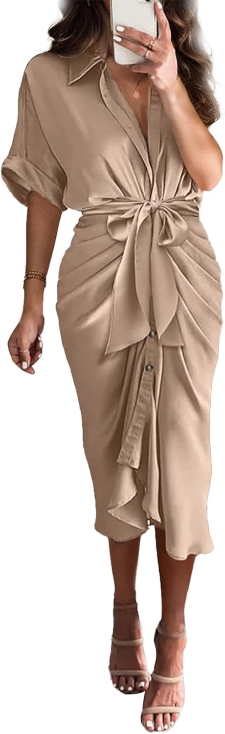 š„ Women Satin Button Shirt Dress