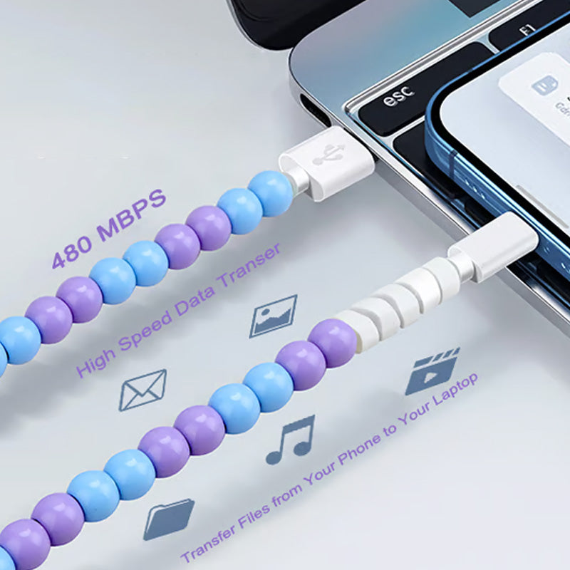 2-In-1 USB To Type-C & Lighting Beaded Charger Cord