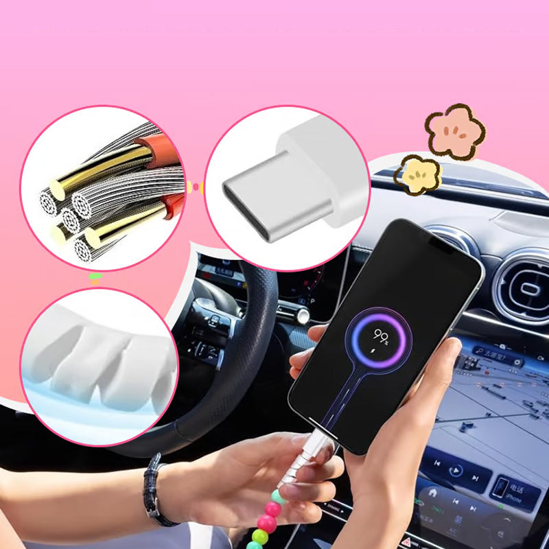 2-In-1 USB To Type-C & Lighting Beaded Charger Cord