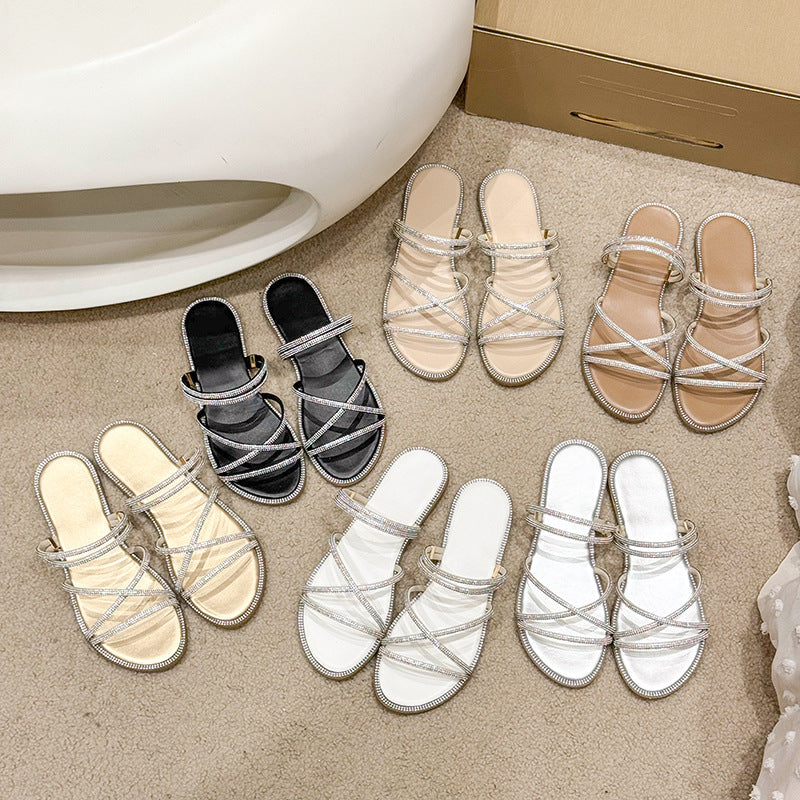 Shiny Rhinestone Casual Soft-soled Slippers