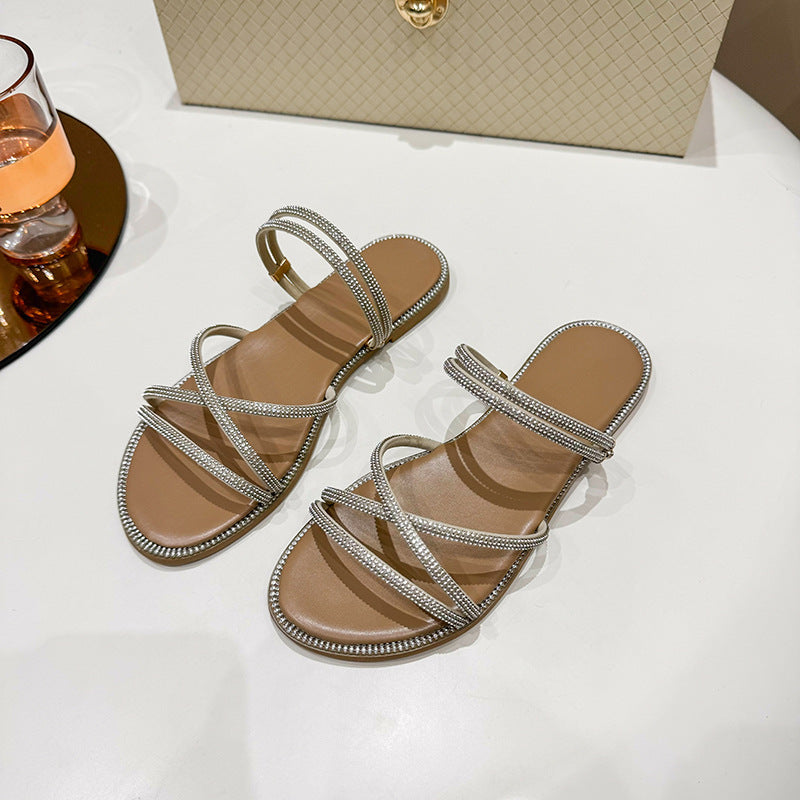Shiny Rhinestone Casual Soft-soled Slippers