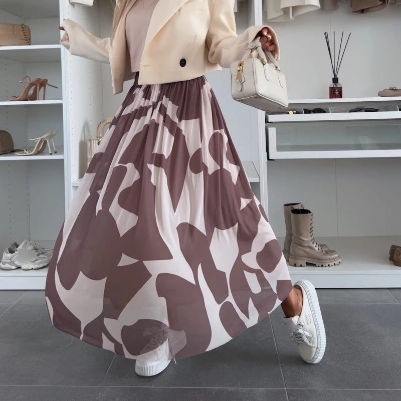 💜 LAST DAY PROMOTION - 50%OFF💜Trendy Print Elastic Waistband Flowy Maxi Skirt
