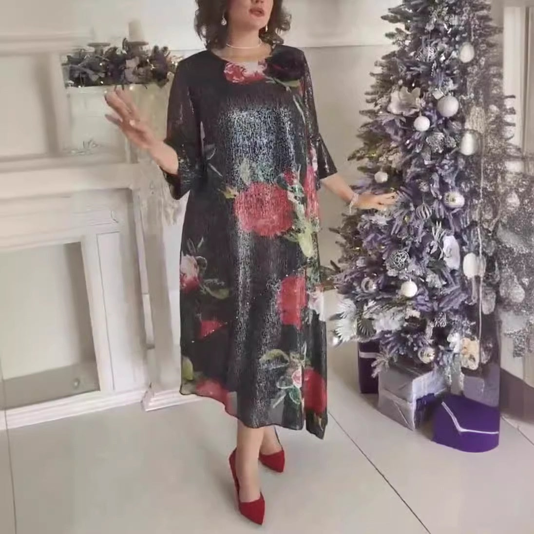 Women's Casual Round Neck Printed Dress