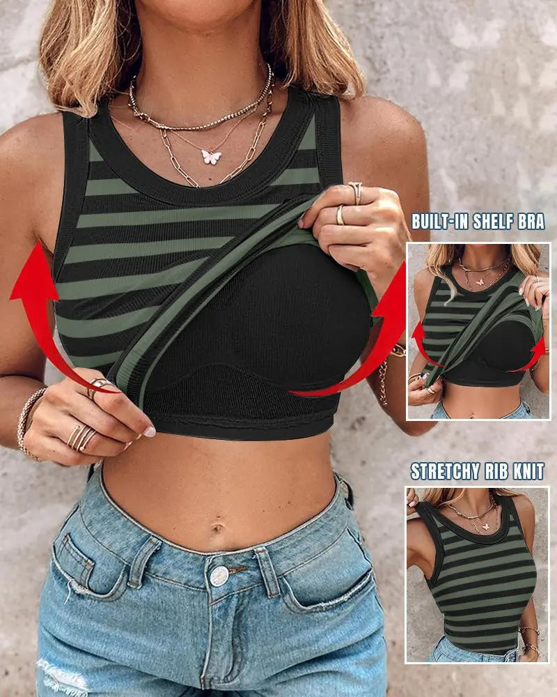 💖LAST DAY SPECIAL PRICE: ￡12.99!!💖Ribbed Stretchy Tank Top with Shelf Bra