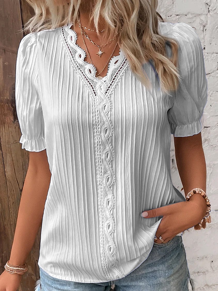 🔥BUY 2 GET 10% OFF💝V Neck Plain Lace Elegant Shirt