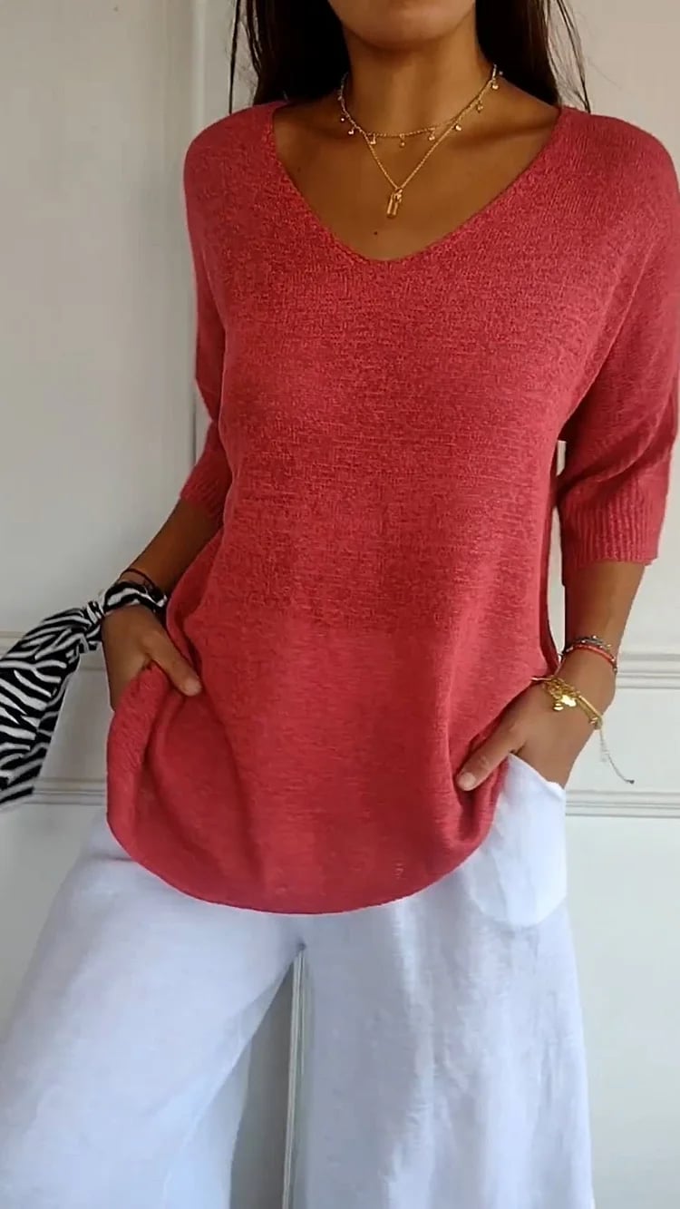 💖Limited Sale 50% OFF💖Solid Color Knitted V-neck Top