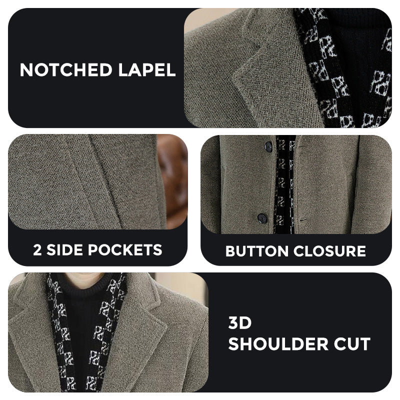 🎅Christmas Pre-sale🎁Men’s Stylish Notched Lapel Winter Tweed Jacket with White Duck Down Lining