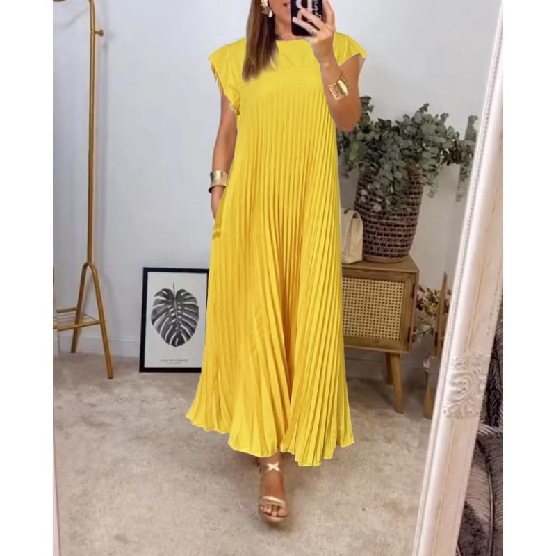 🔥HOT SALE🔥Sleeveless pleated simple solid colour dress