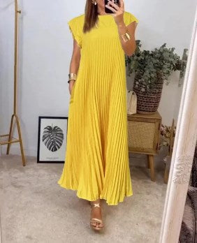 🔥HOT SALE🔥Sleeveless pleated simple solid color dress