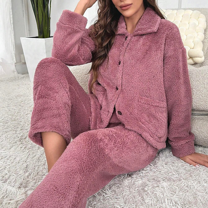 Dual Pocket Flannel Lounge Set