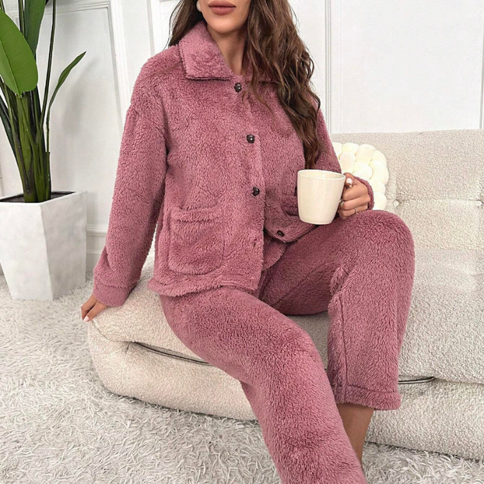 Dual Pocket Flannel Lounge Set