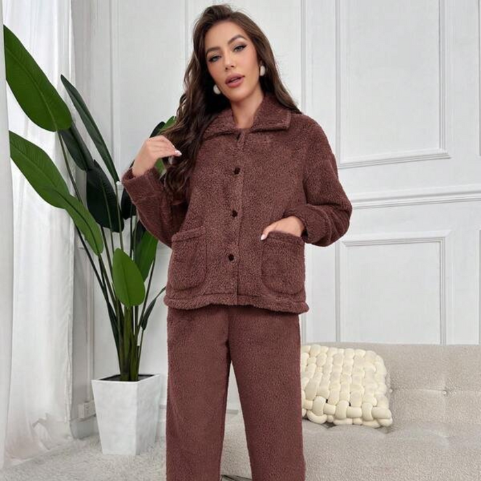 Dual Pocket Flannel Lounge Set