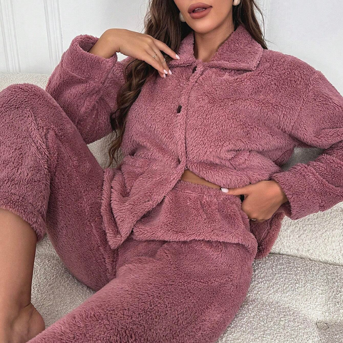 Dual Pocket Flannel Lounge Set