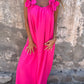 💕Women's solid colour dress with floral pattern and U-shaped neckline