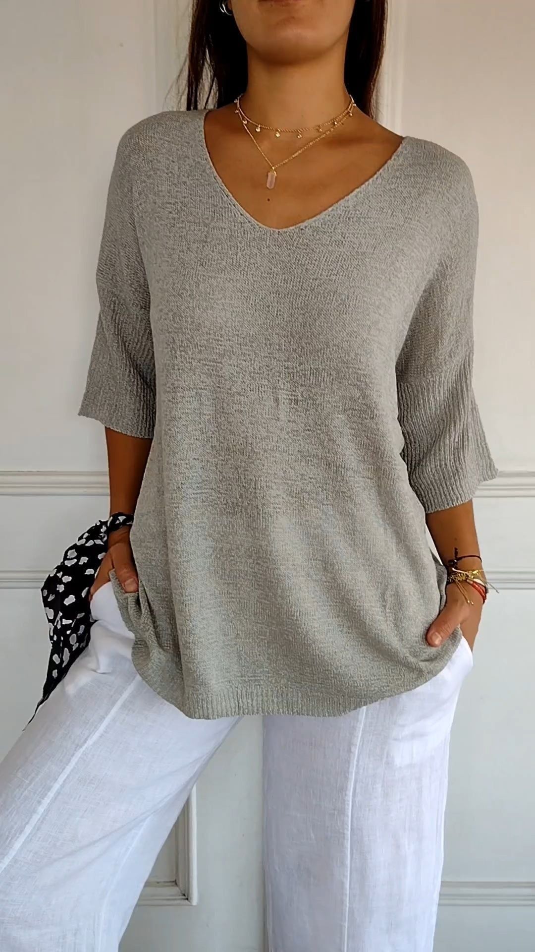 💖Limited Sale 50% OFF💖Solid Color Knitted V-neck Top