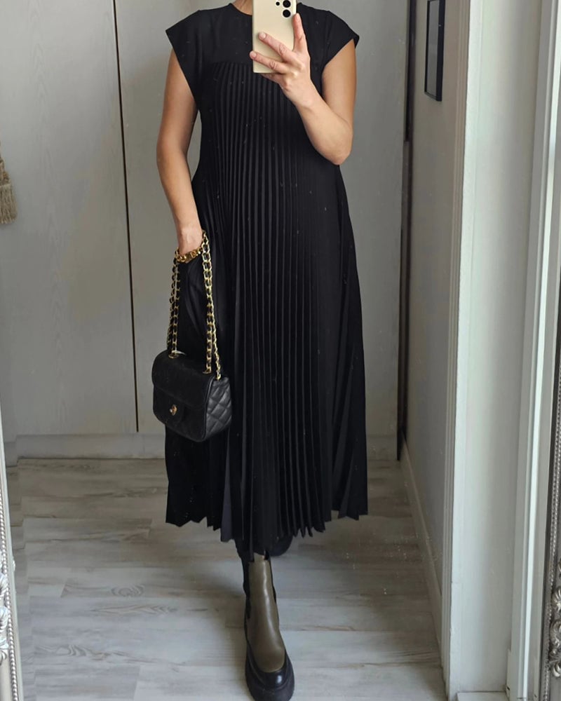 🔥HOT SALE🔥Sleeveless pleated simple solid color dress