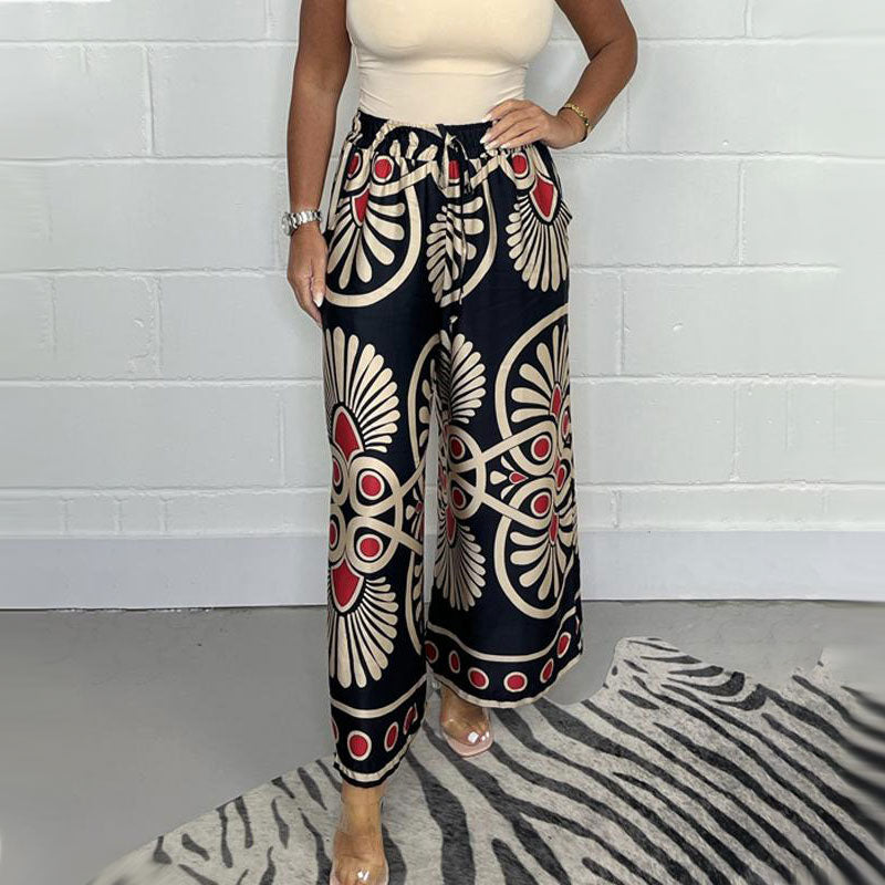 Women’s Stylish Printed Satin Wide-Leg Pants