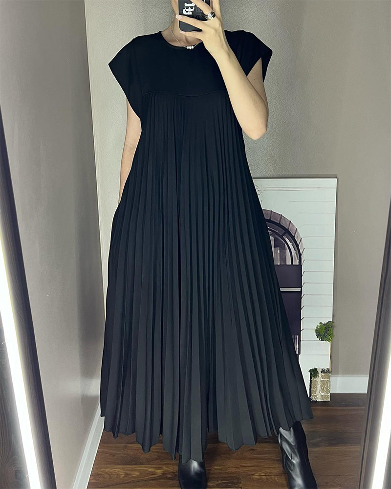 🔥HOT SALE🔥Sleeveless pleated simple solid colour dress