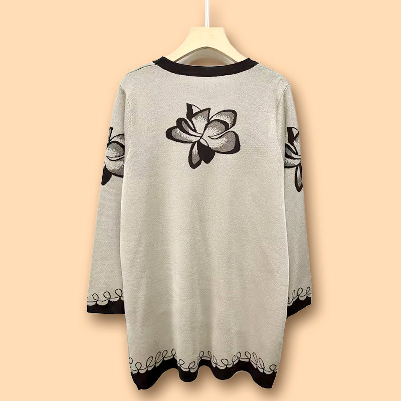 Women's Loose Soft Round Neck Flower Knit Sweater（50% OFF）