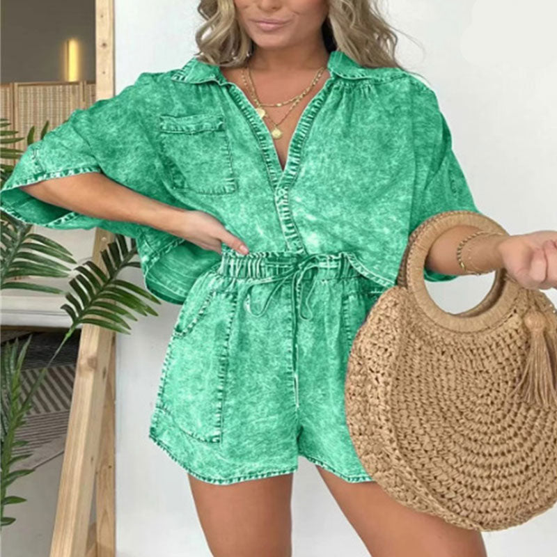 🌷LIMITED TIME OFFER 50% OFF🌷Women's Summer Denim Shirt Two Piece Set