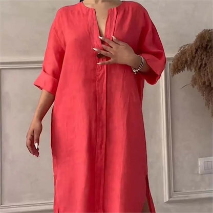👗Casual Breathable 3/4 Sleeves V-Neck Dress