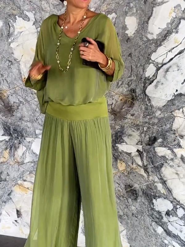 🌺Elegant Chiffon Wide-leg Pants Two-piece Set