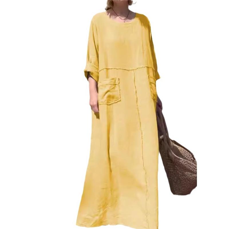 💥End-of-Summer Special Offer💕Casual Breathable Solid Color Round Neck Dress