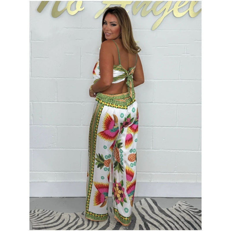 Women's Spaghetti Strap Printed Top & Loose Pants 2-Piece Set