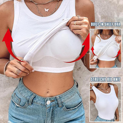 💖LAST DAY SPECIAL PRICE: ￡12.99!!💖Ribbed Stretchy Tank Top with Shelf Bra