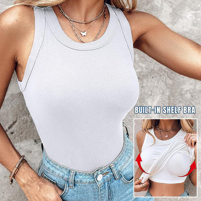 💖LAST DAY SPECIAL PRICE: ￡12.99!!💖Ribbed Stretchy Tank Top with Shelf Bra