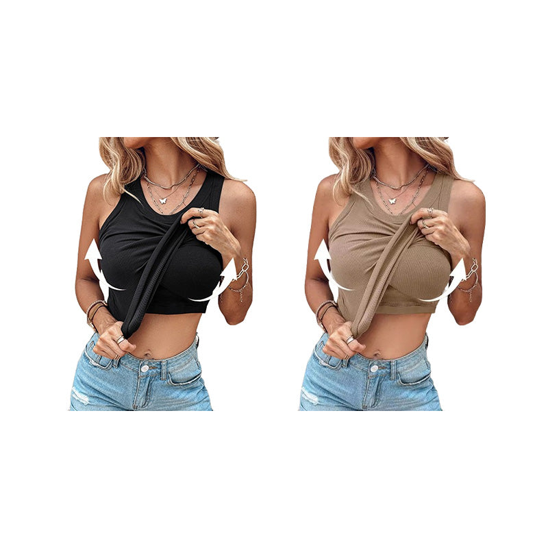 💖LAST DAY SPECIAL PRICE: ￡12.99!!💖Ribbed Stretchy Tank Top with Shelf Bra