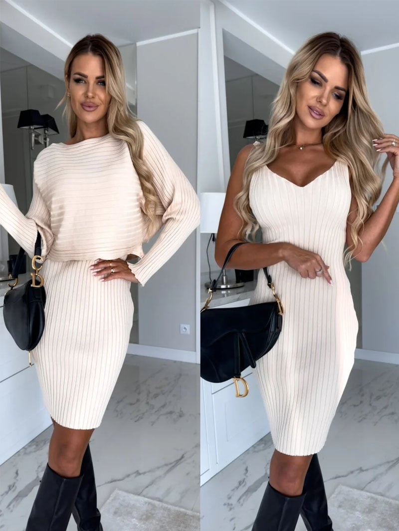 🌷💝Last Day Sale 49%OFF - 👗Knit Pullover Sweater and Cami Dress Set