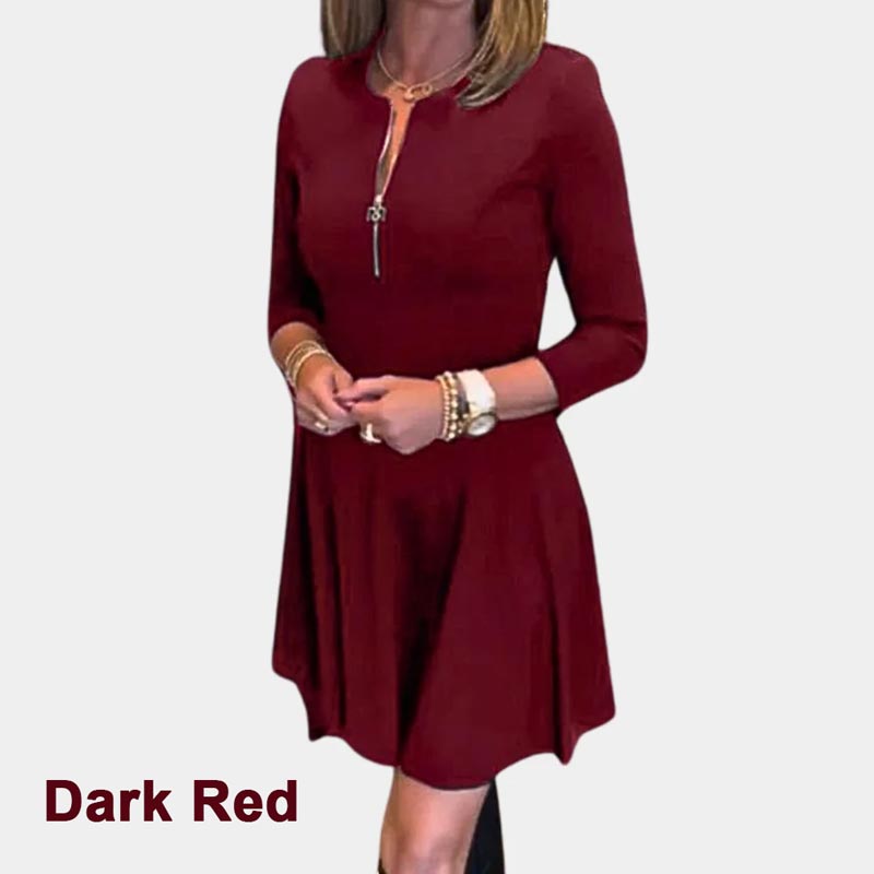 🍁New for autumn✨Women’s Elegant Half-zip Round Neck Dress in Solid Color