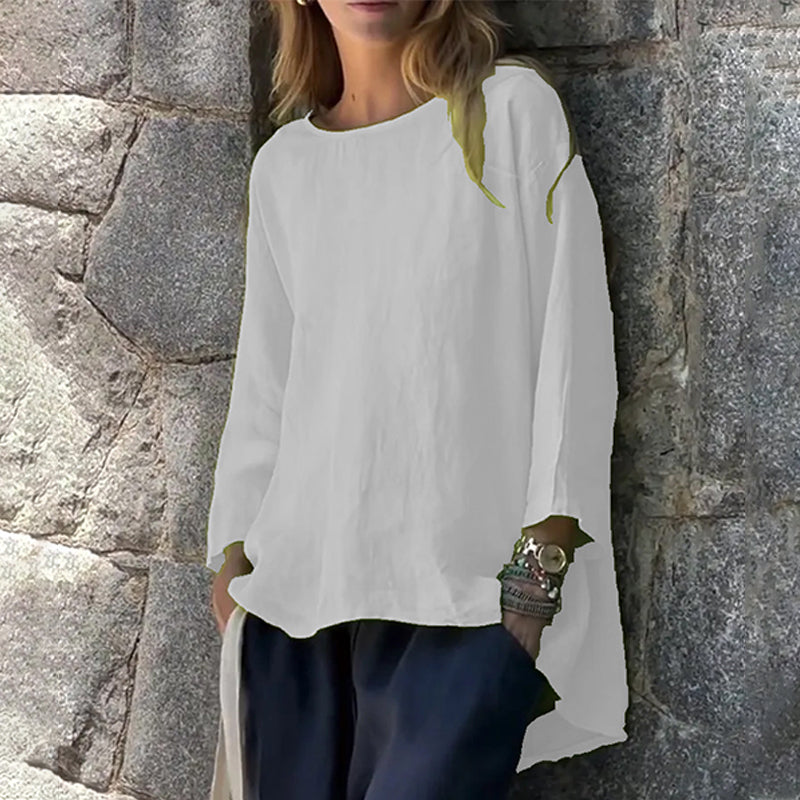 Women's Solid Color Cotton & Linen Long Sleeve Shirt