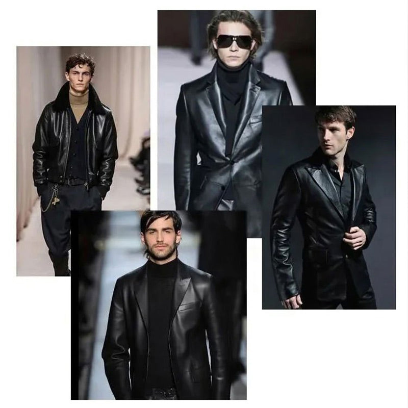 Men's Classic PU Leather Jacket with Zipper Front