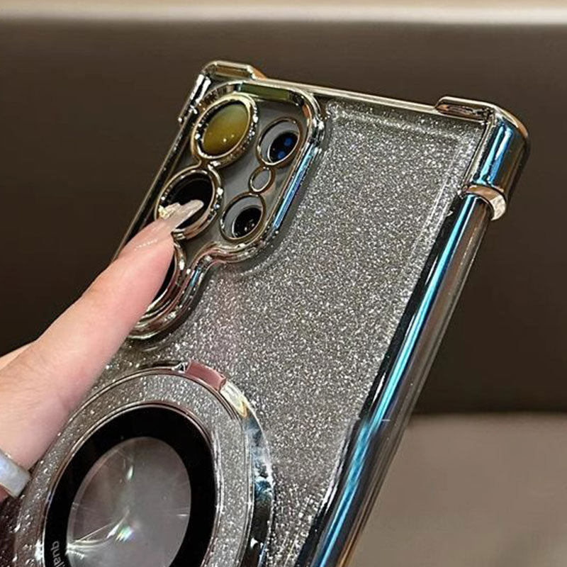 Glitter Lens Protective Magnetic Phone Case with Stand