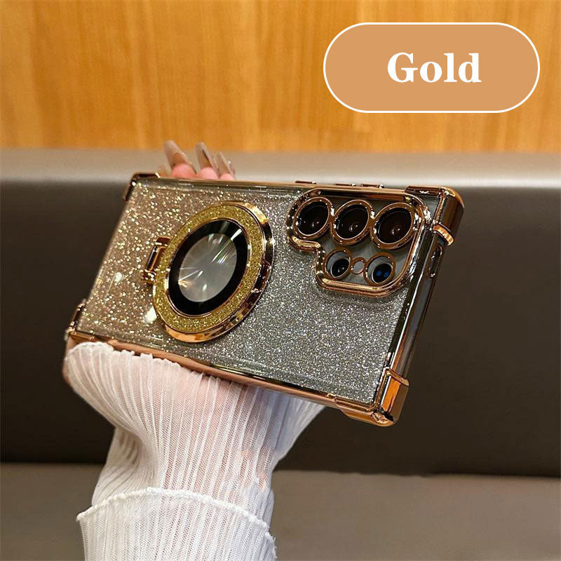 Glitter Lens Protective Magnetic Phone Case with Stand