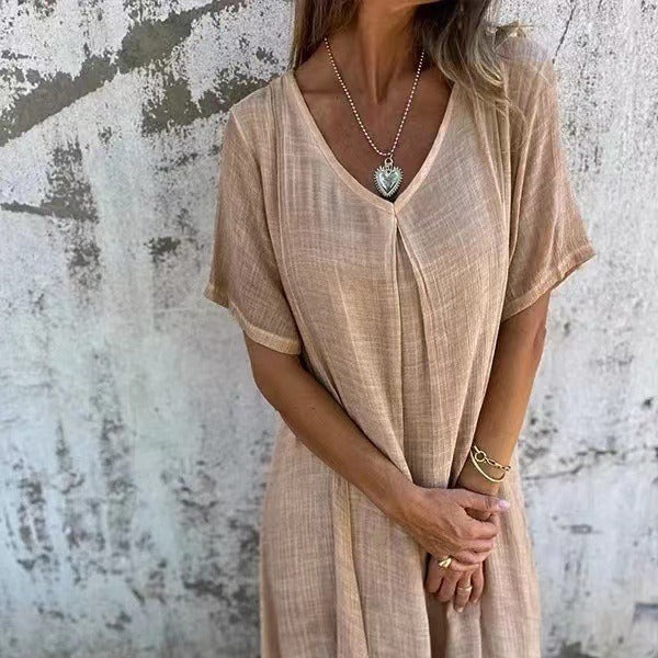 🔥HOT Sale🔥Women's Loose V-neck Cotton Linen Dress