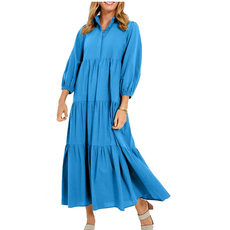 Women's Plus Size Casual Lapel Long Dress