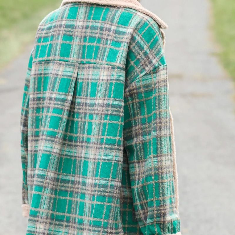 Women’s Casual Sherpa Plaid Long-sleeve Button-down Coat