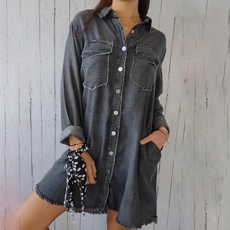 Women’s Faux Denim Comfortable Lapel Coat Shirt