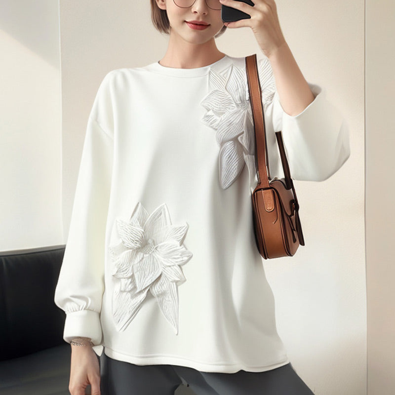 Women's Loose Sweatshirt with 3D Floral Decoration