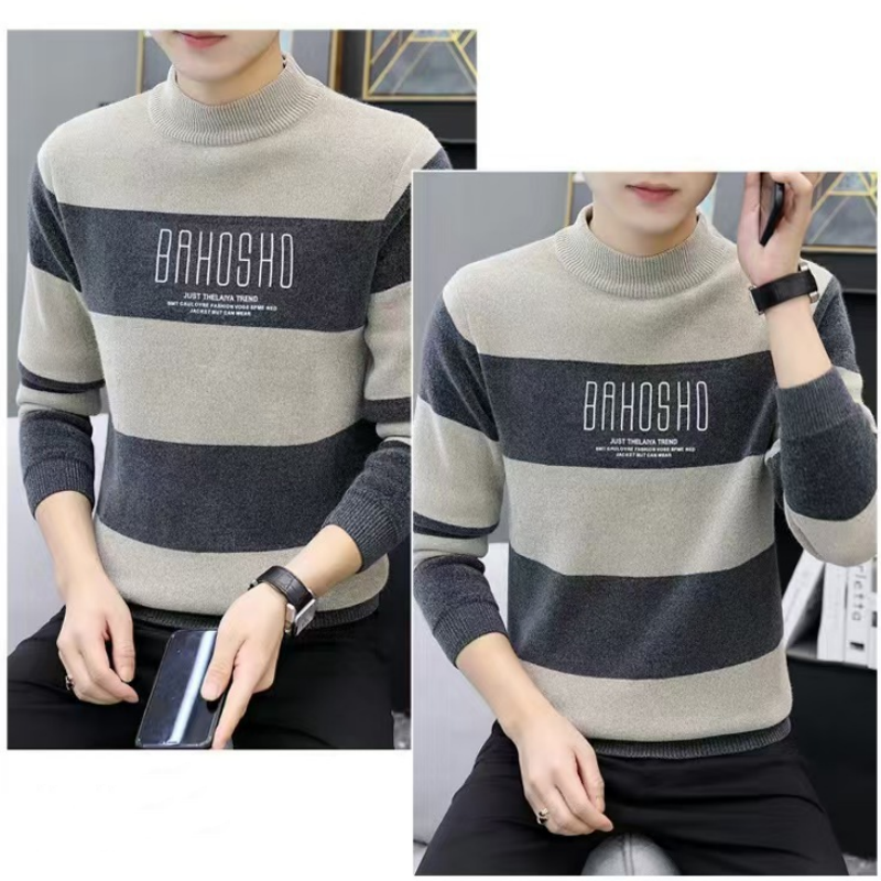 Men's Striped Knit Crew Neck Sweater