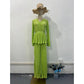 Stylish V-Neck Pleated Top and Loose Pants 2-Piece Set