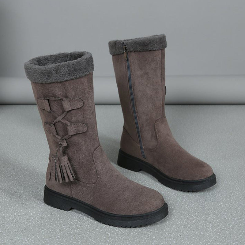 Women's Warm Mid-Calf Boots with Side Zipper