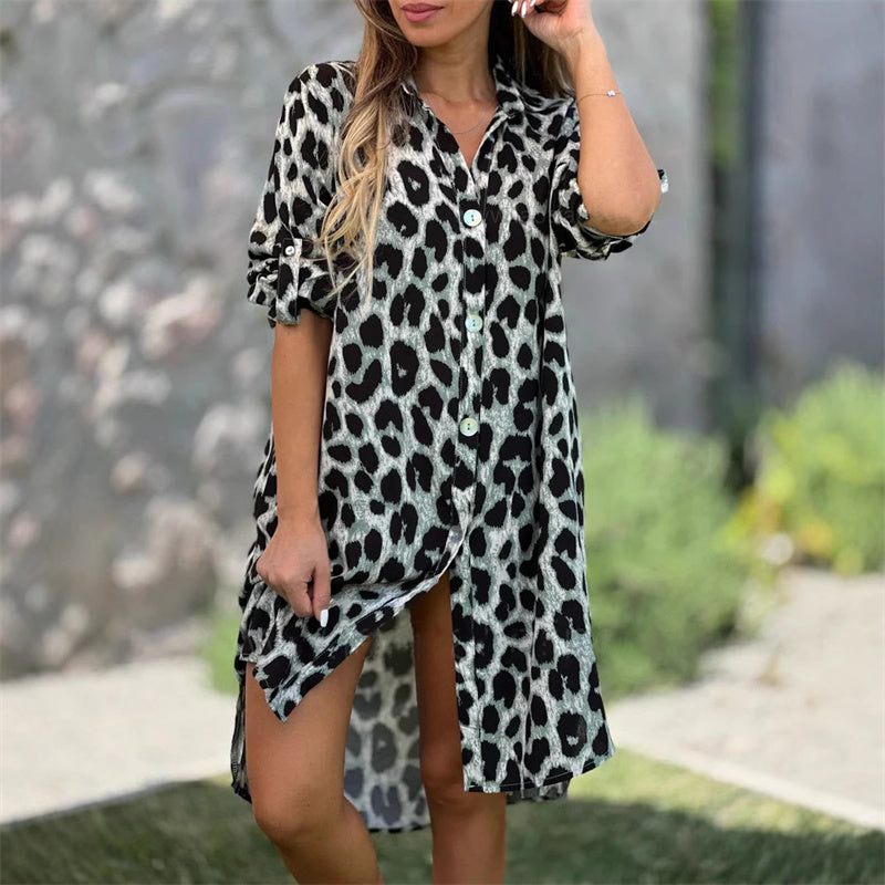 Leopard Print Oversized Shirt Dress