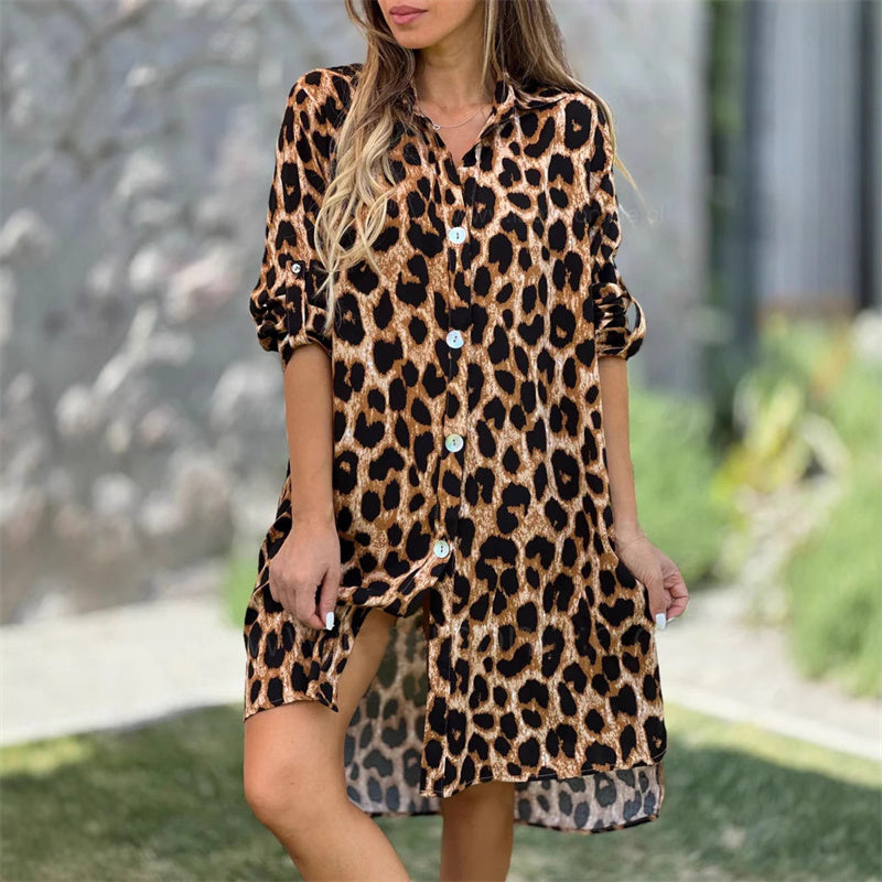 Leopard Print Oversized Shirt Dress