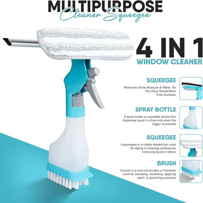 4-In-1 Glass Cleaner - Combines a Wiper, Scraper, Brush and Spray Bottle