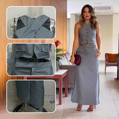 🔥Hot🔥 Retro Sleeveless Long Skirt Two Piece Set